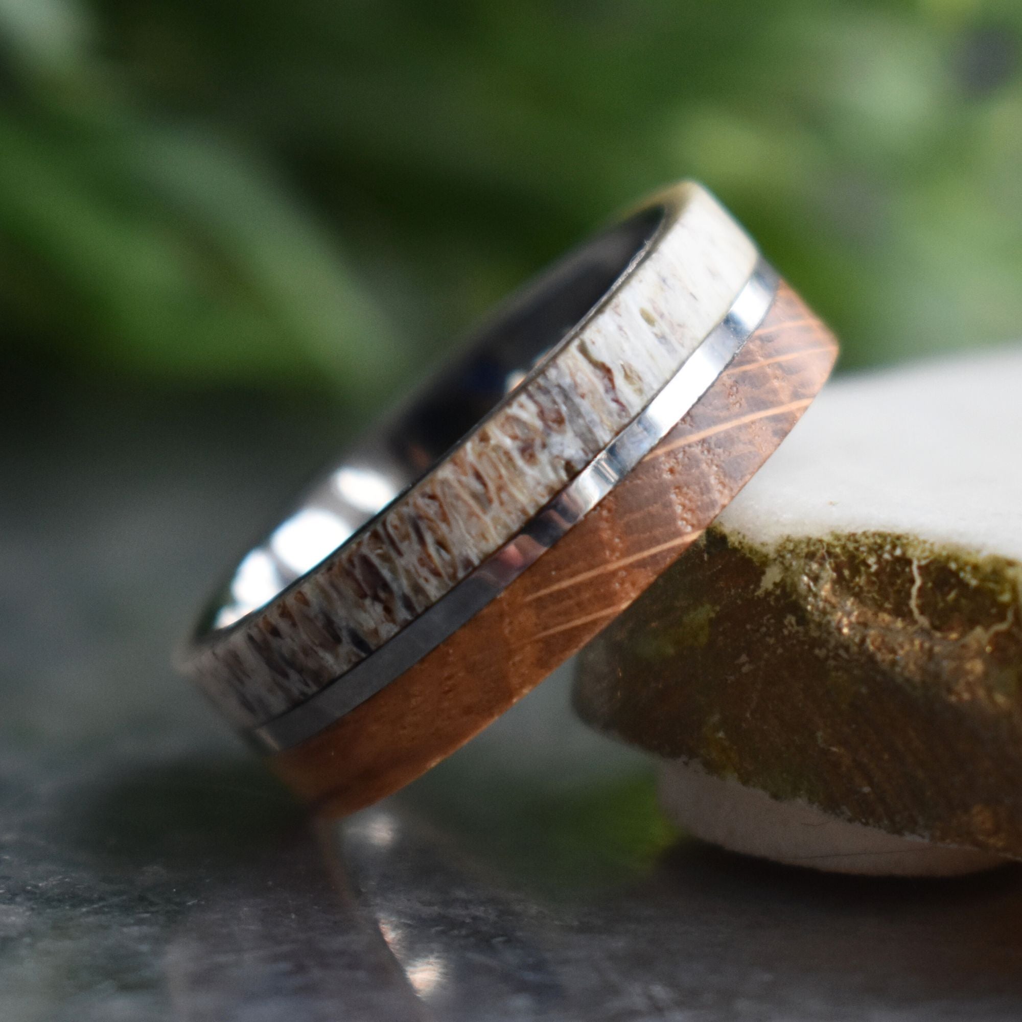 Whiskey Barrel and Deer Antler 8mm Ring with Tungsten Band - Tungsten Titans