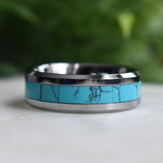 Tungsten 8mm Ring with Kallaite Stone Inlay - Tungsten Titans