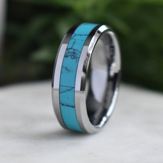 Tungsten 8mm Ring with Kallaite Stone Inlay - Tungsten Titans