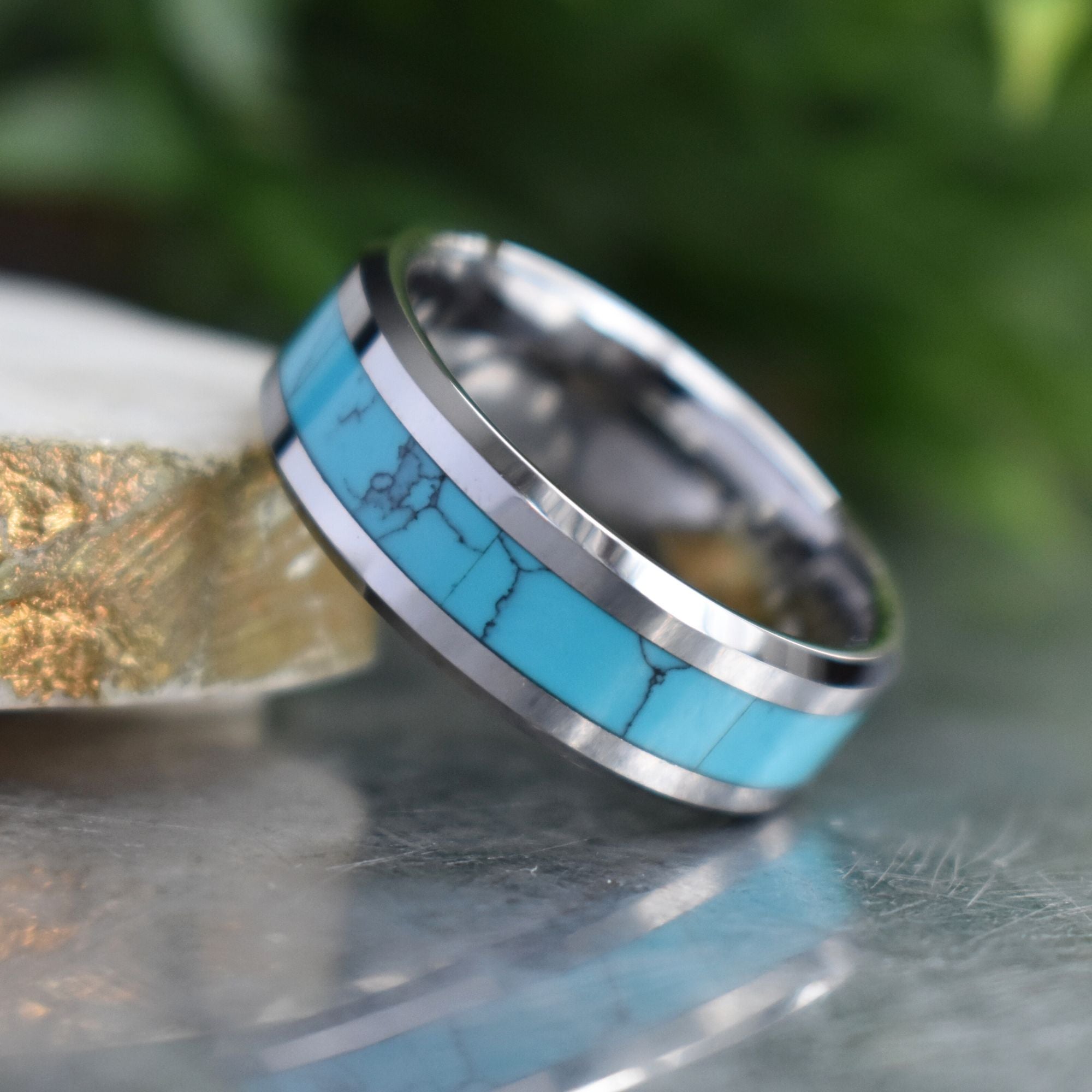 Tungsten 8mm Ring with Kallaite Stone Inlay