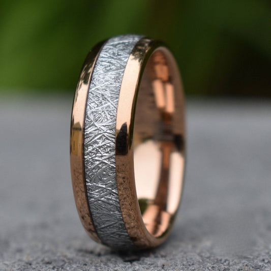 Tungsten 8mm Ring Rose Gold with Meteorite - Tungsten Titans