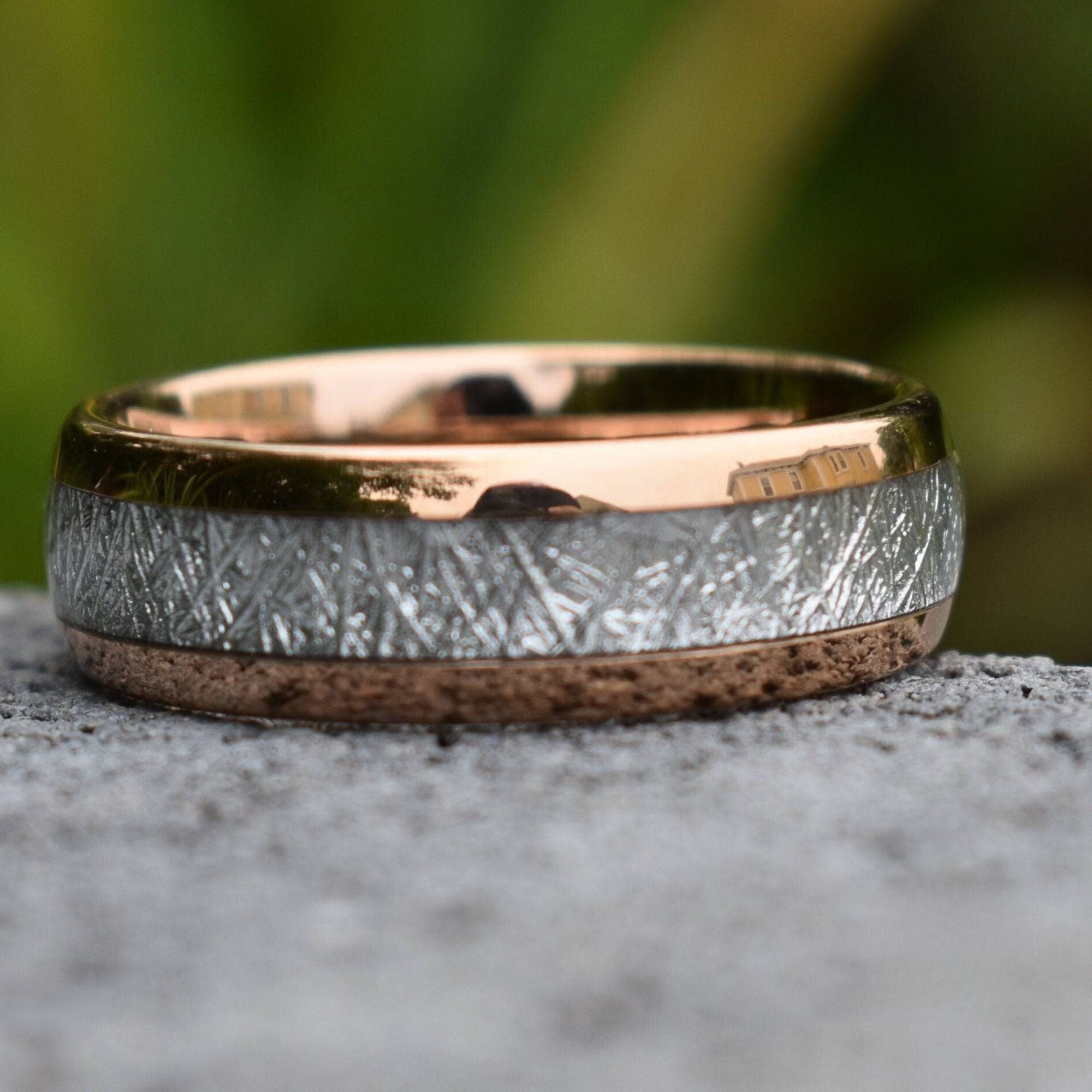 Tungsten 8mm Ring Rose Gold with Meteorite - Tungsten Titans