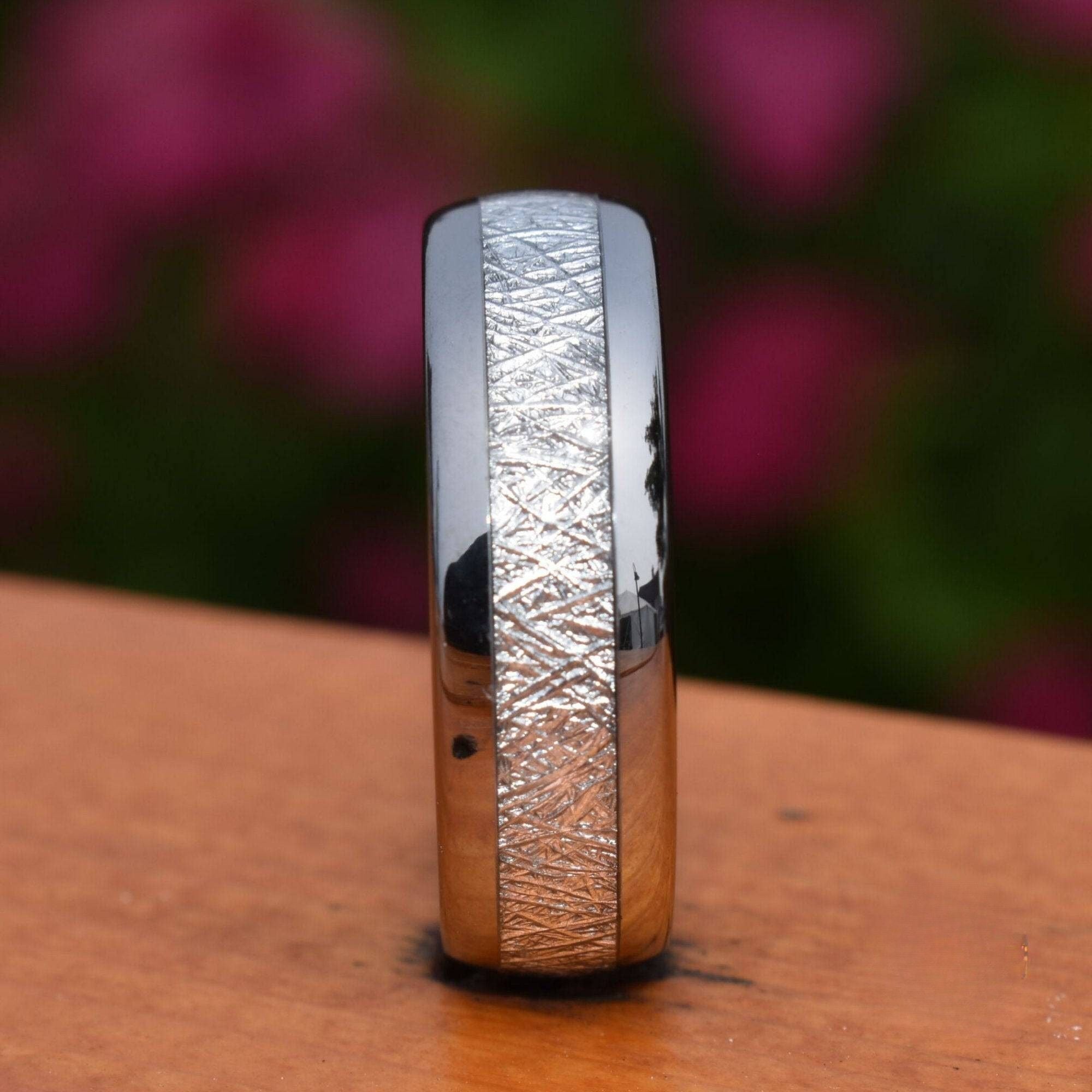 Tungsten 8mm Ring with Meteorite