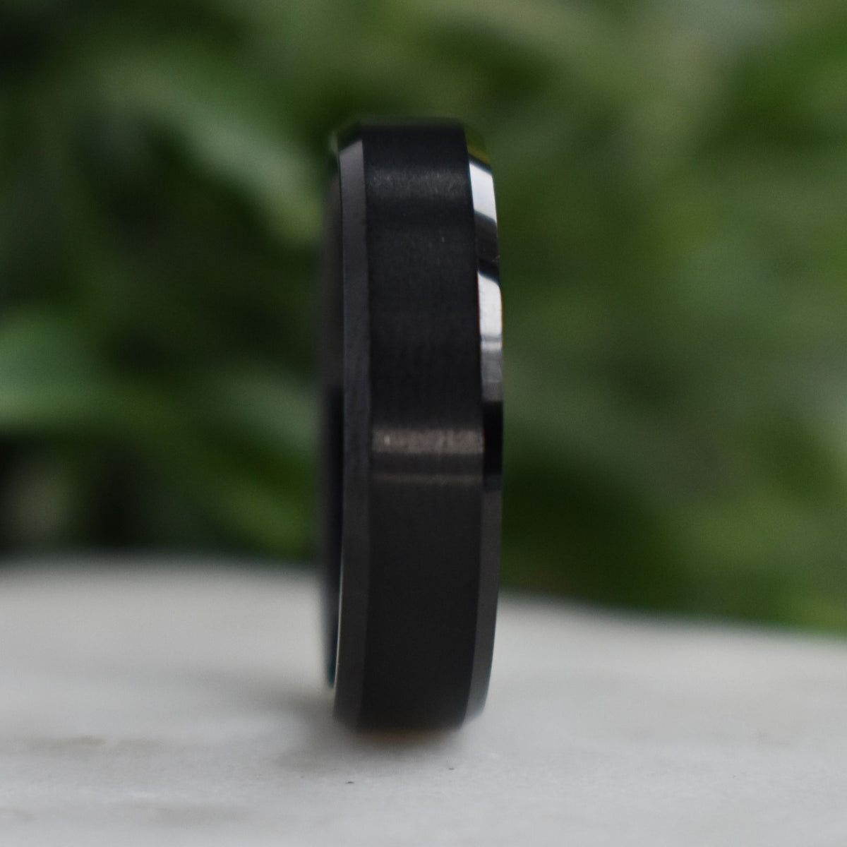 Tungsten Ring 6mm Brushed Black with Beveled Edge