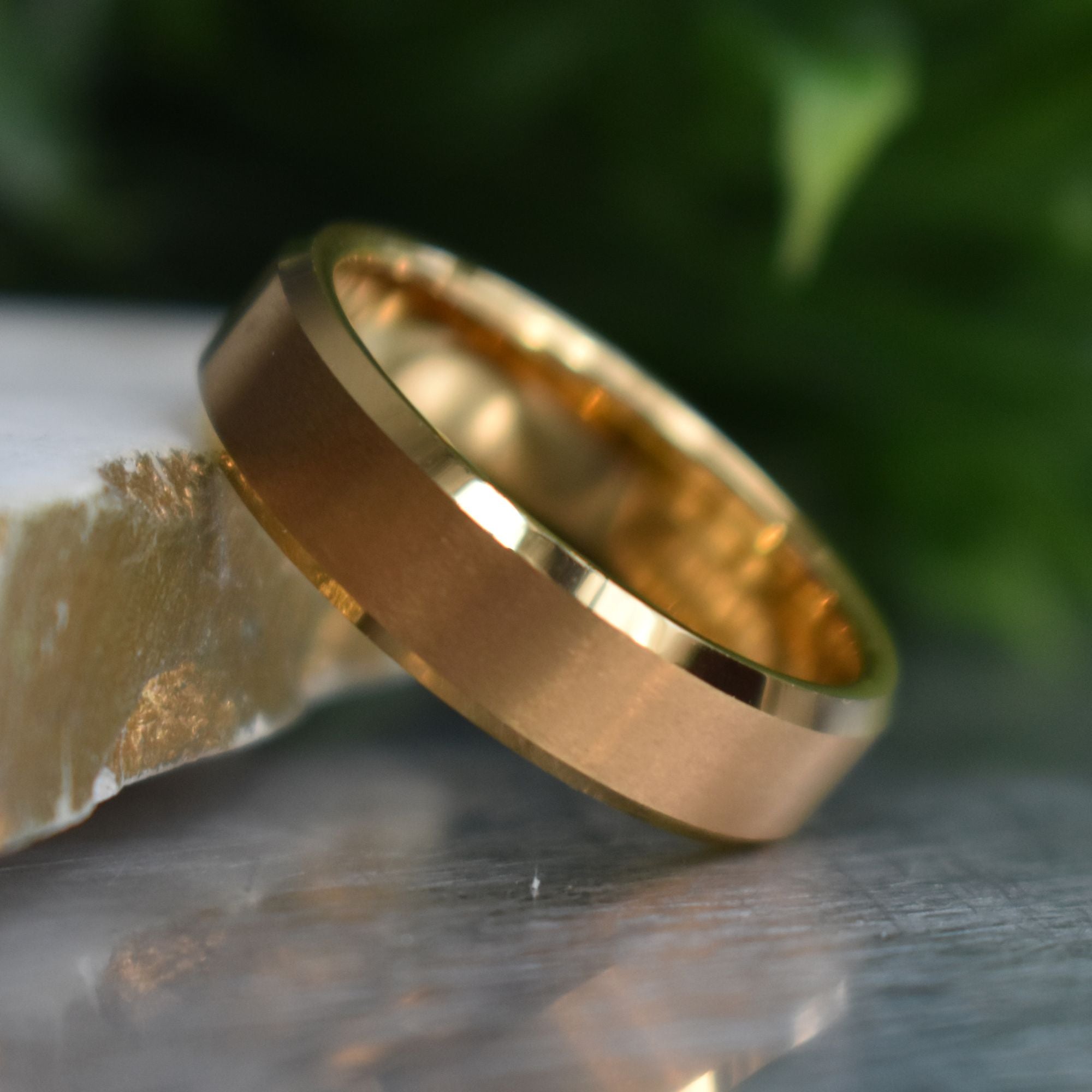 Tungsten 6mm Ring Brushed Gold with Beveled Edges and Comfort fit band - Tungsten Titans