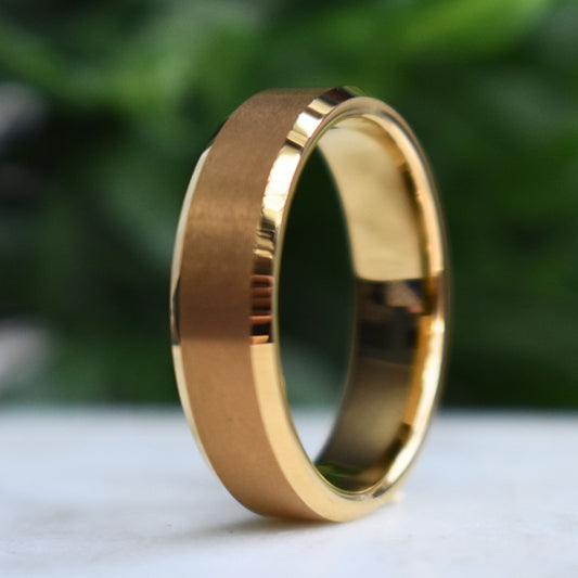 Tungsten 6mm Ring Brushed Gold with Beveled Edges and Comfort fit band - Tungsten Titans