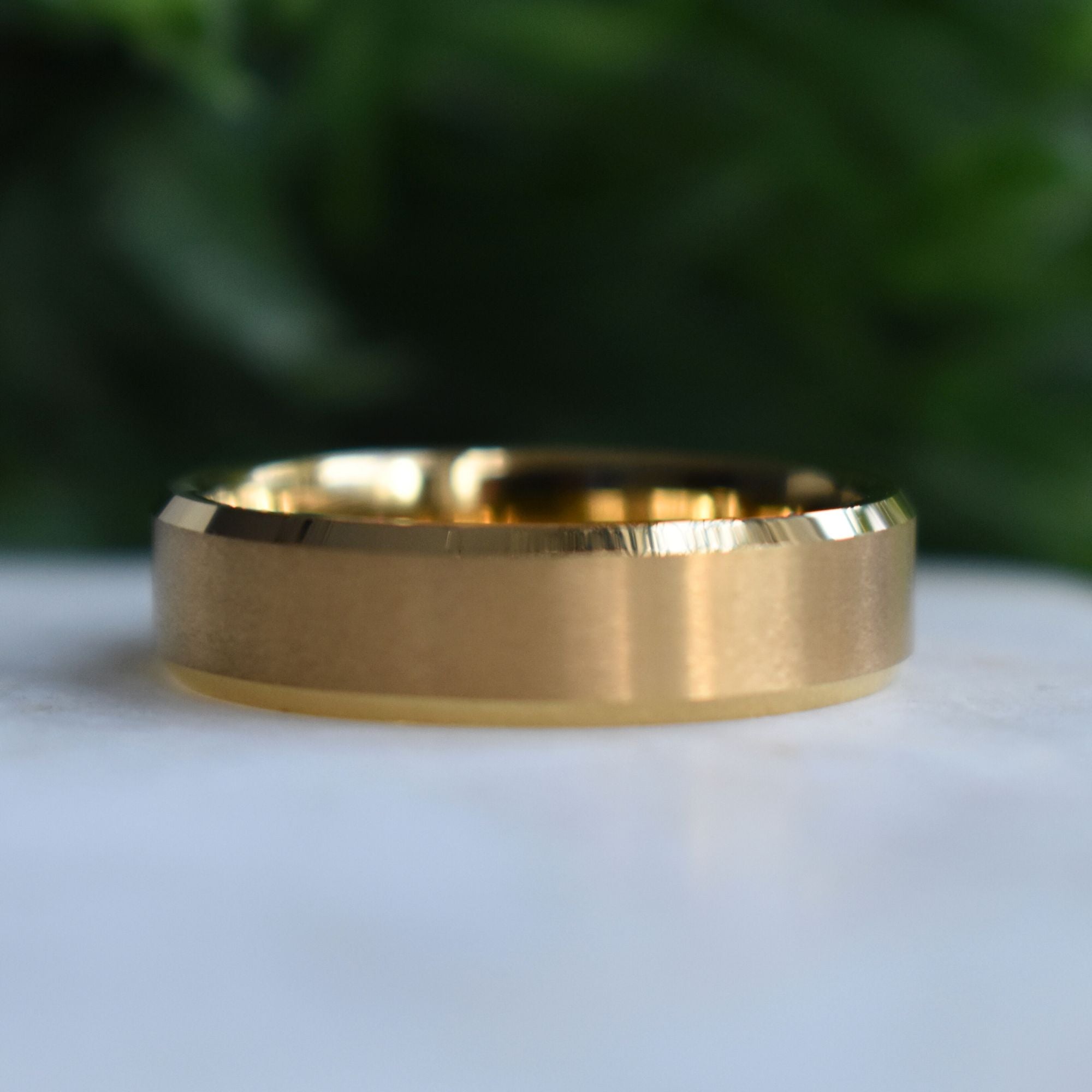 Tungsten 6mm Ring Brushed Gold with Beveled Edges and Comfort fit band - Tungsten Titans