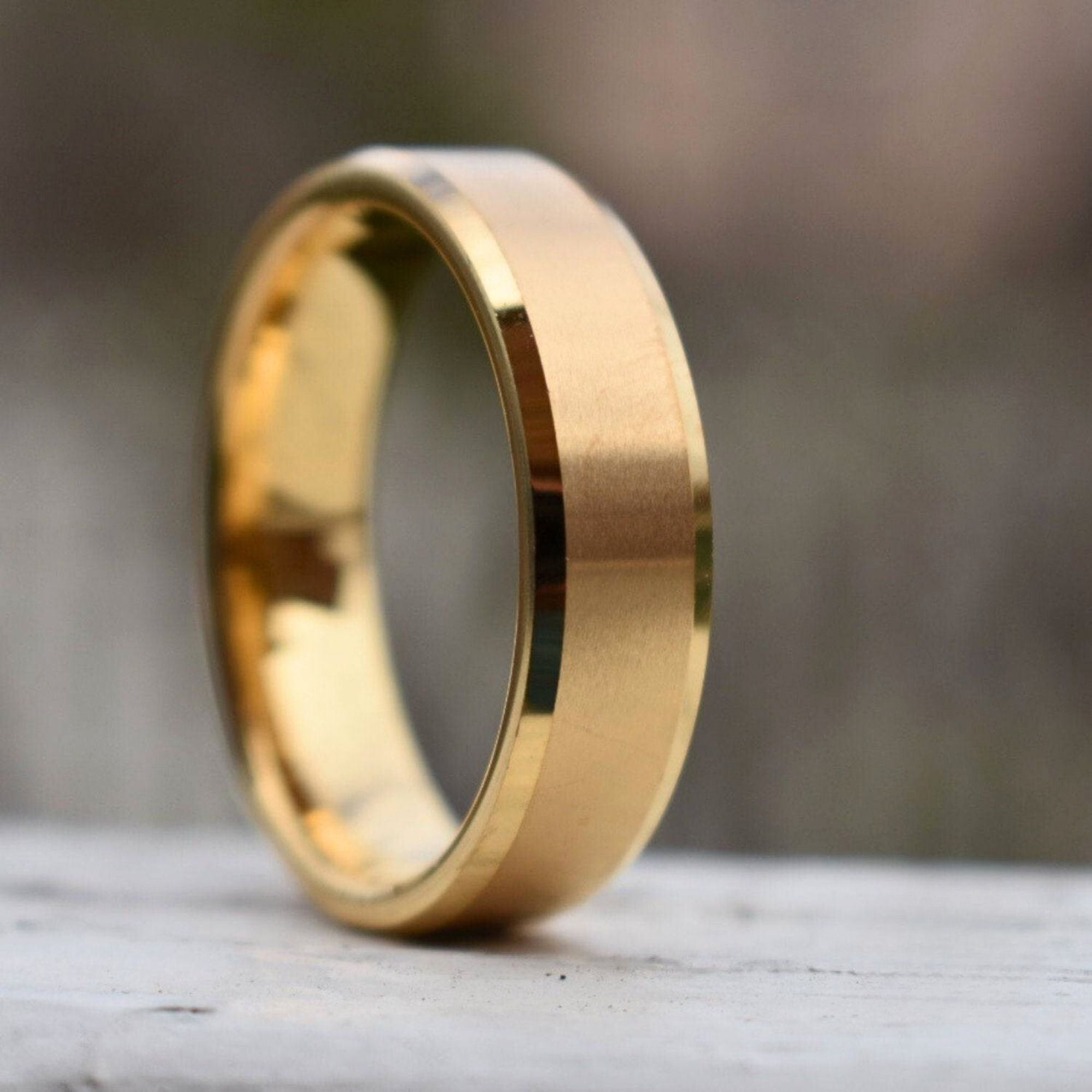 Tungsten 6mm Ring Brushed Gold with Beveled Edges and Comfort fit band - Tungsten Titans