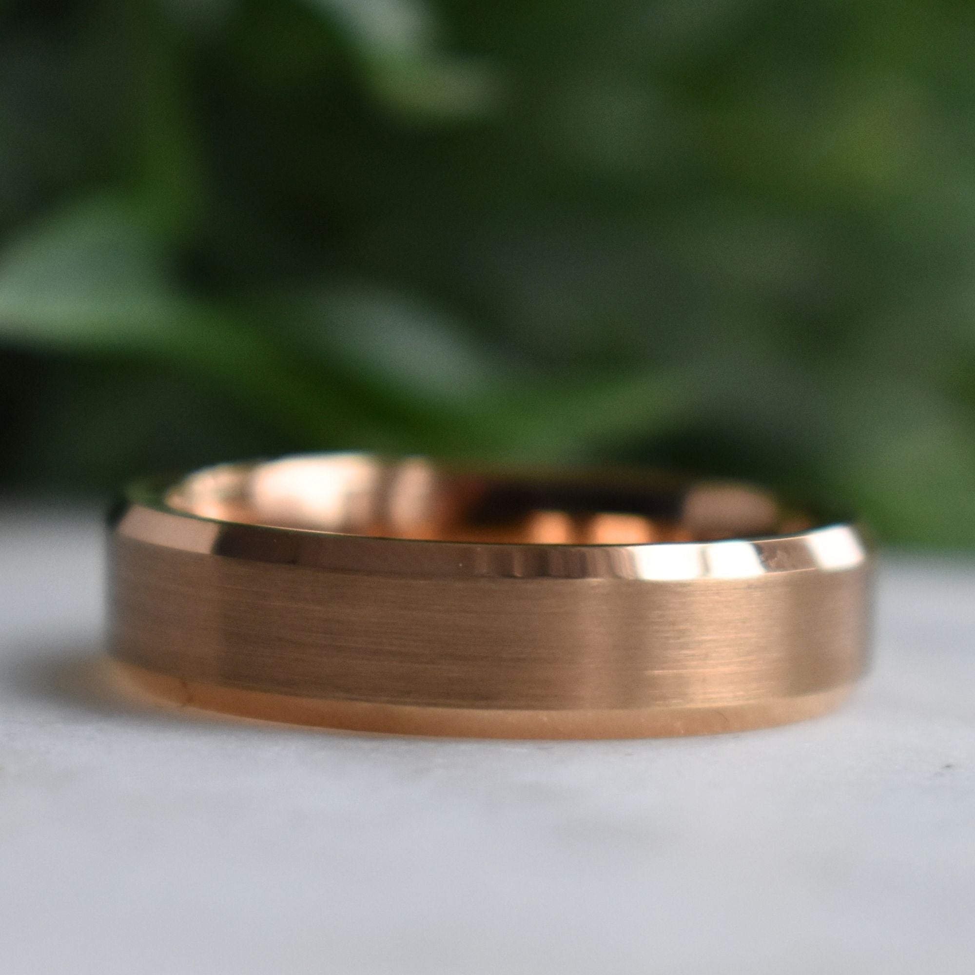 Tungsten Ring 6mm Brushed Rose Gold with Beveled Edge - Tungsten Titans