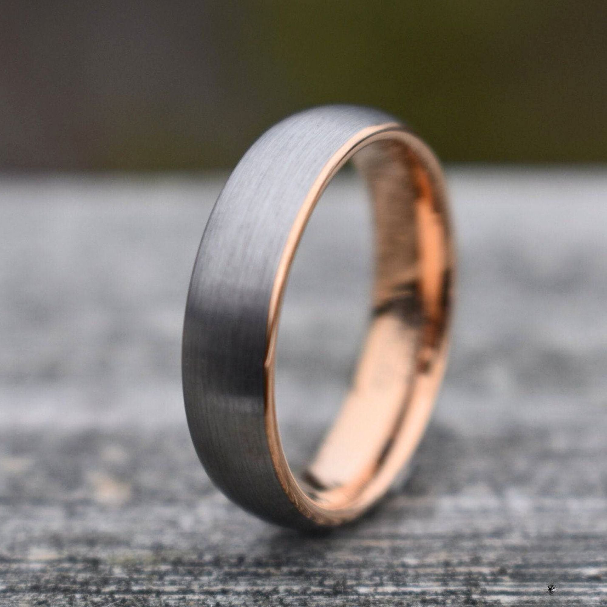 Tungsten 6mm Ring Brushed Silver with Rose Gold Comfort fit band - Tungsten Titans