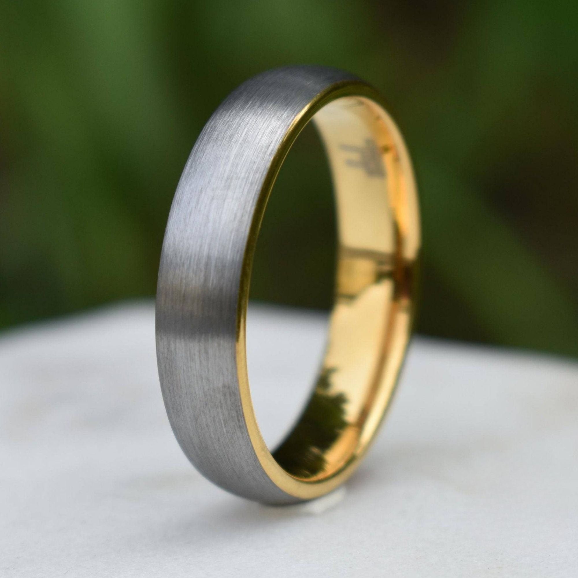 Tungsten Ring 6mm Brushed Silver with Yellow Gold Comfort fit band - Tungsten Titans