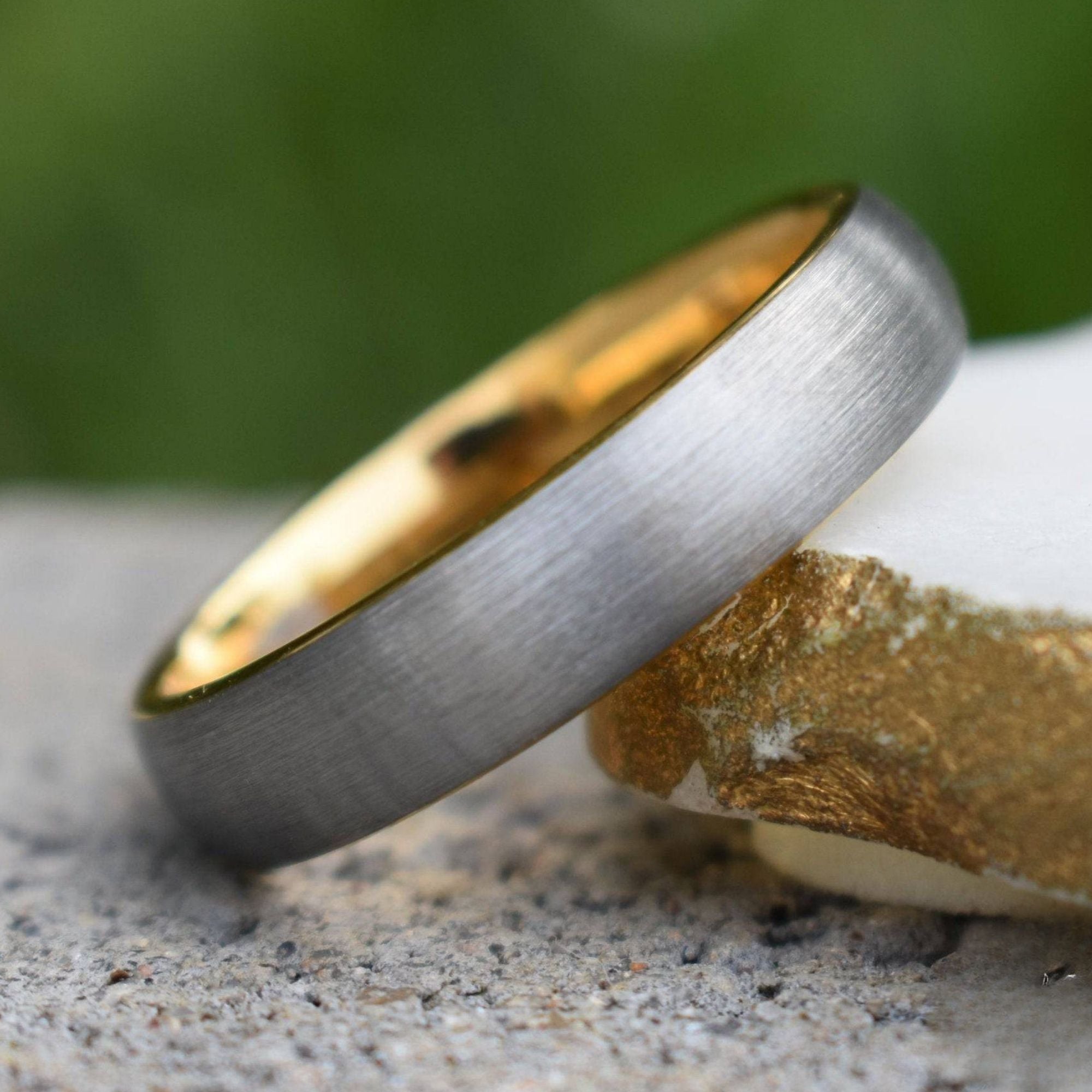 Tungsten Ring 6mm Brushed Silver with Yellow Gold Comfort fit band - Tungsten Titans