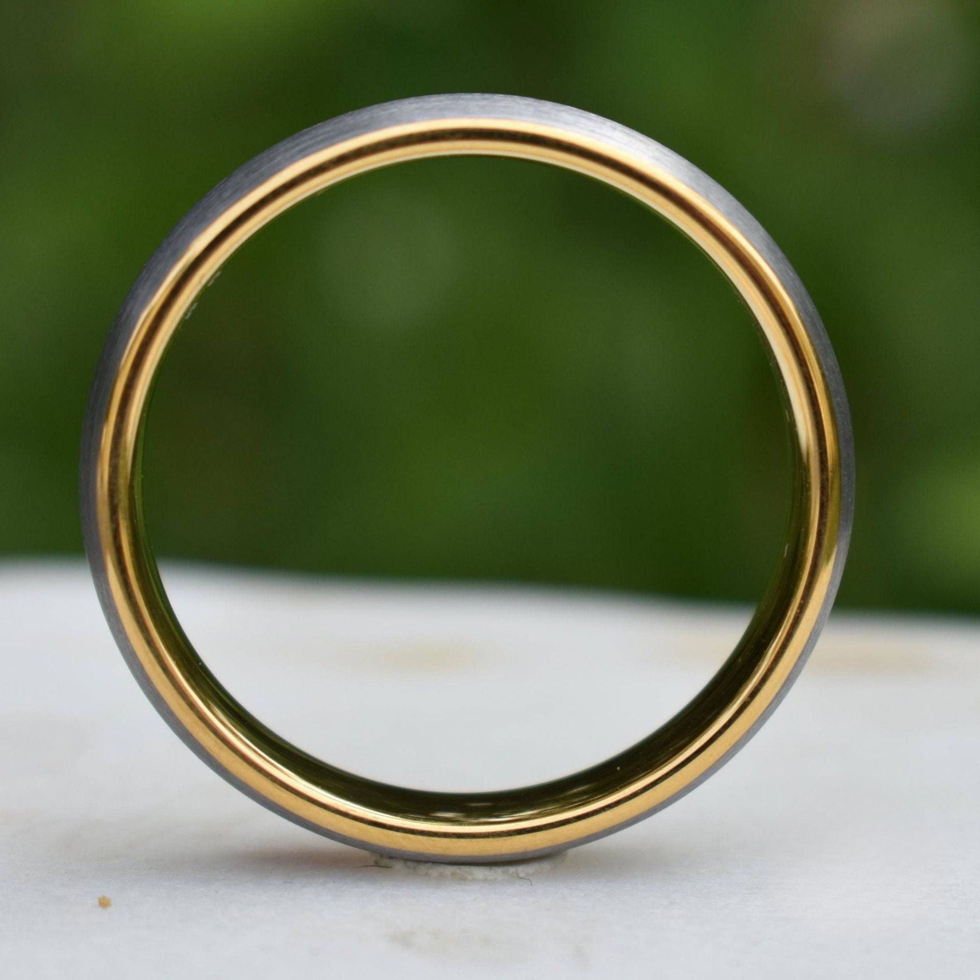 Tungsten Ring 6mm Brushed Silver with Yellow Gold Comfort fit band - Tungsten Titans