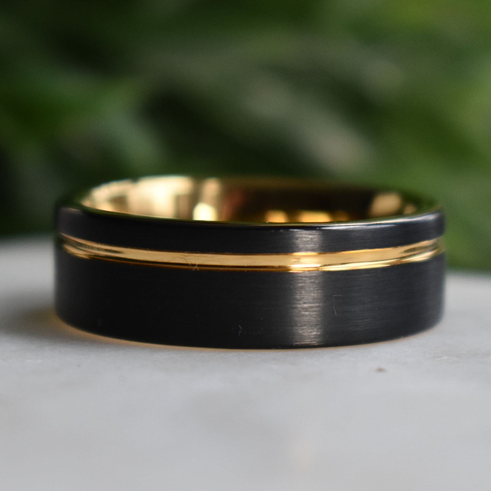 Tungsten 8mm Ring Brushed Black with Gold Accent Stripe - Tungsten Titans
