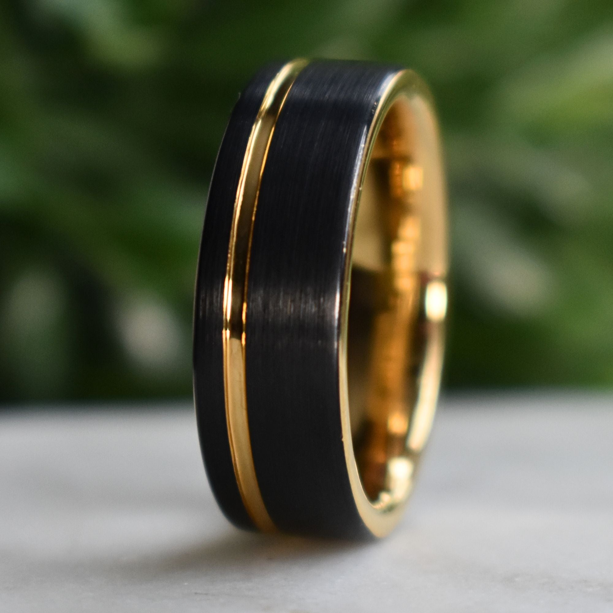 Tungsten 8mm Ring Brushed Black with Gold Accent Stripe - Tungsten Titans