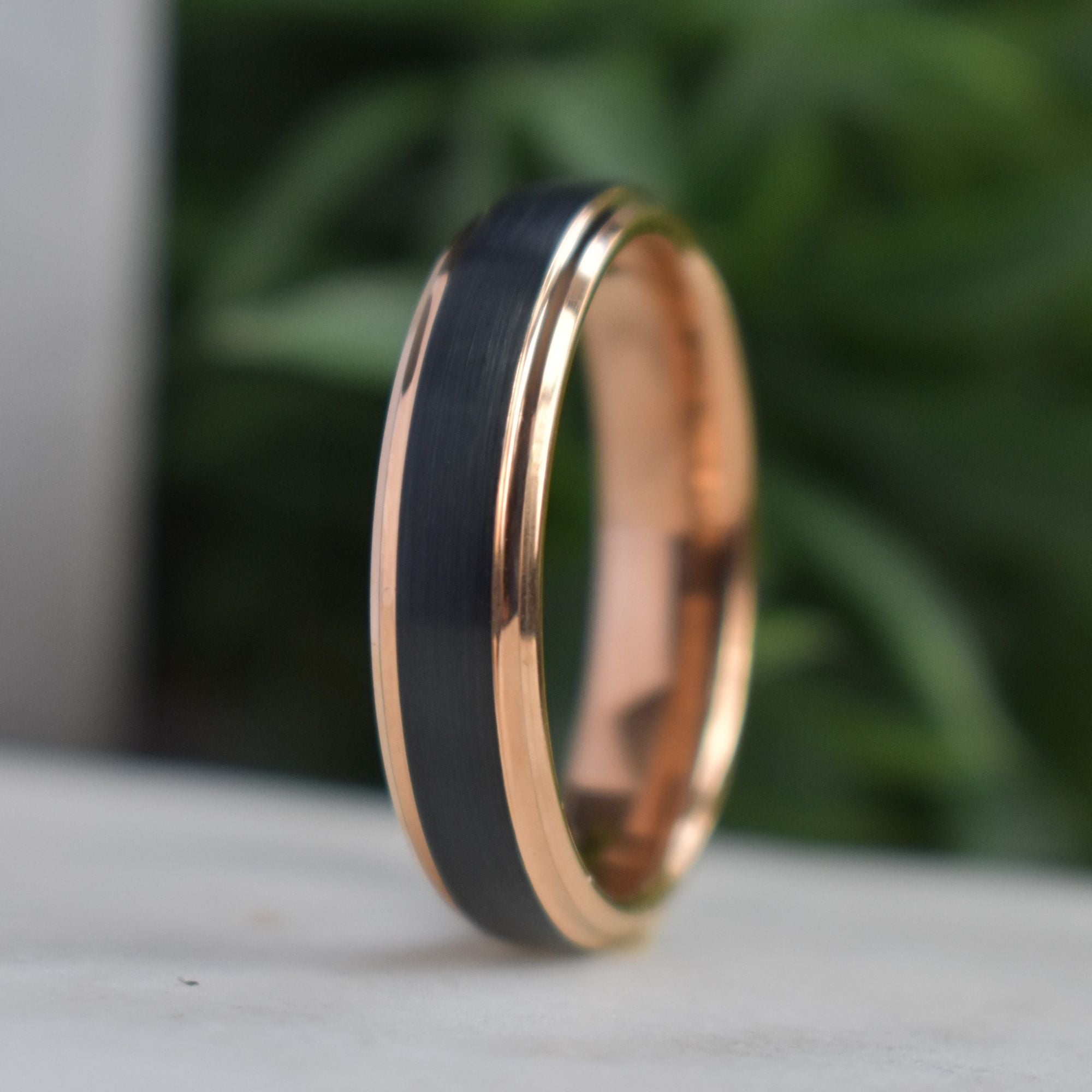 Tungsten Ring Black with Rose Gold Edges and band - Tungsten Titans