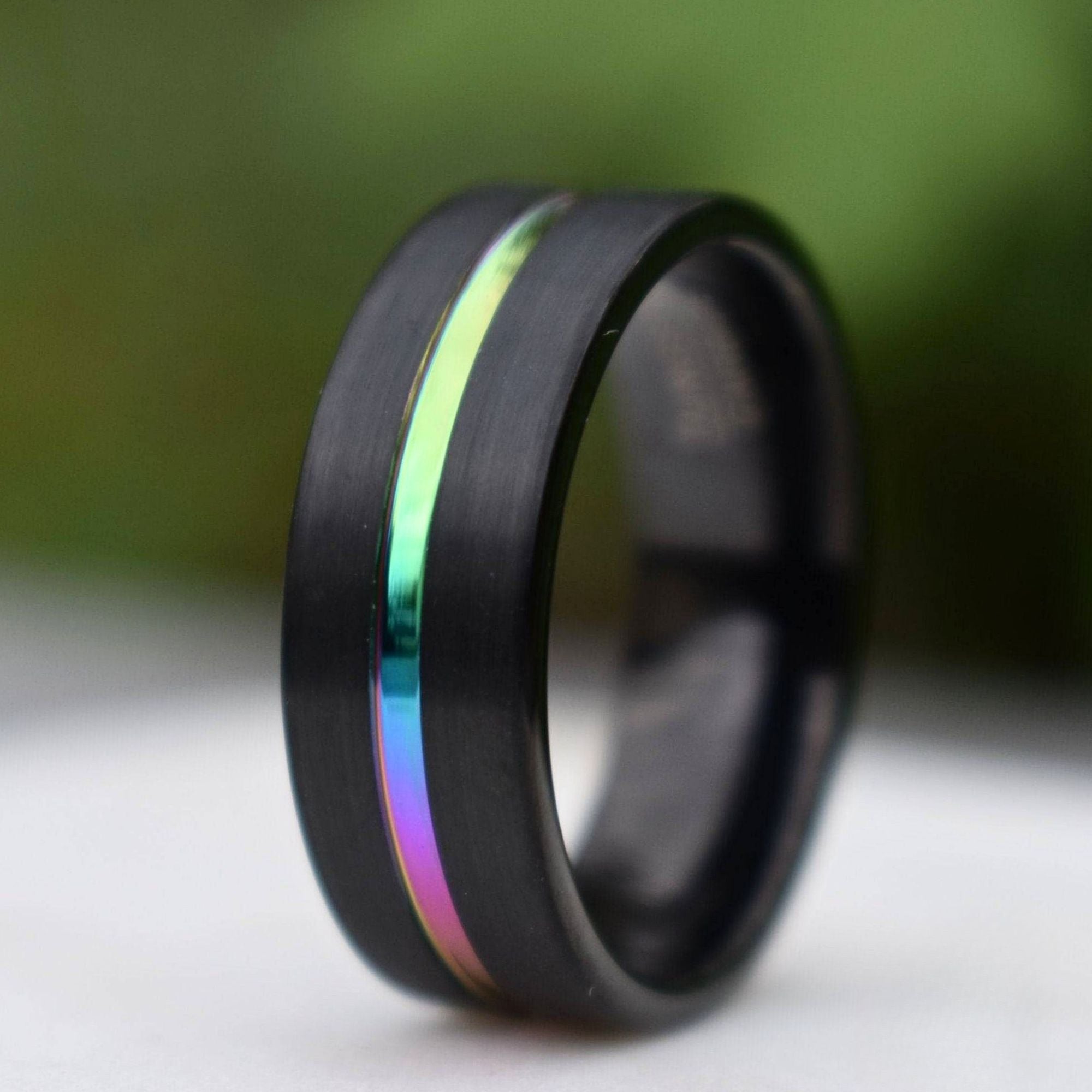 Tungsten 8mm Ring Black with Rainbow Center - Tungsten Titans