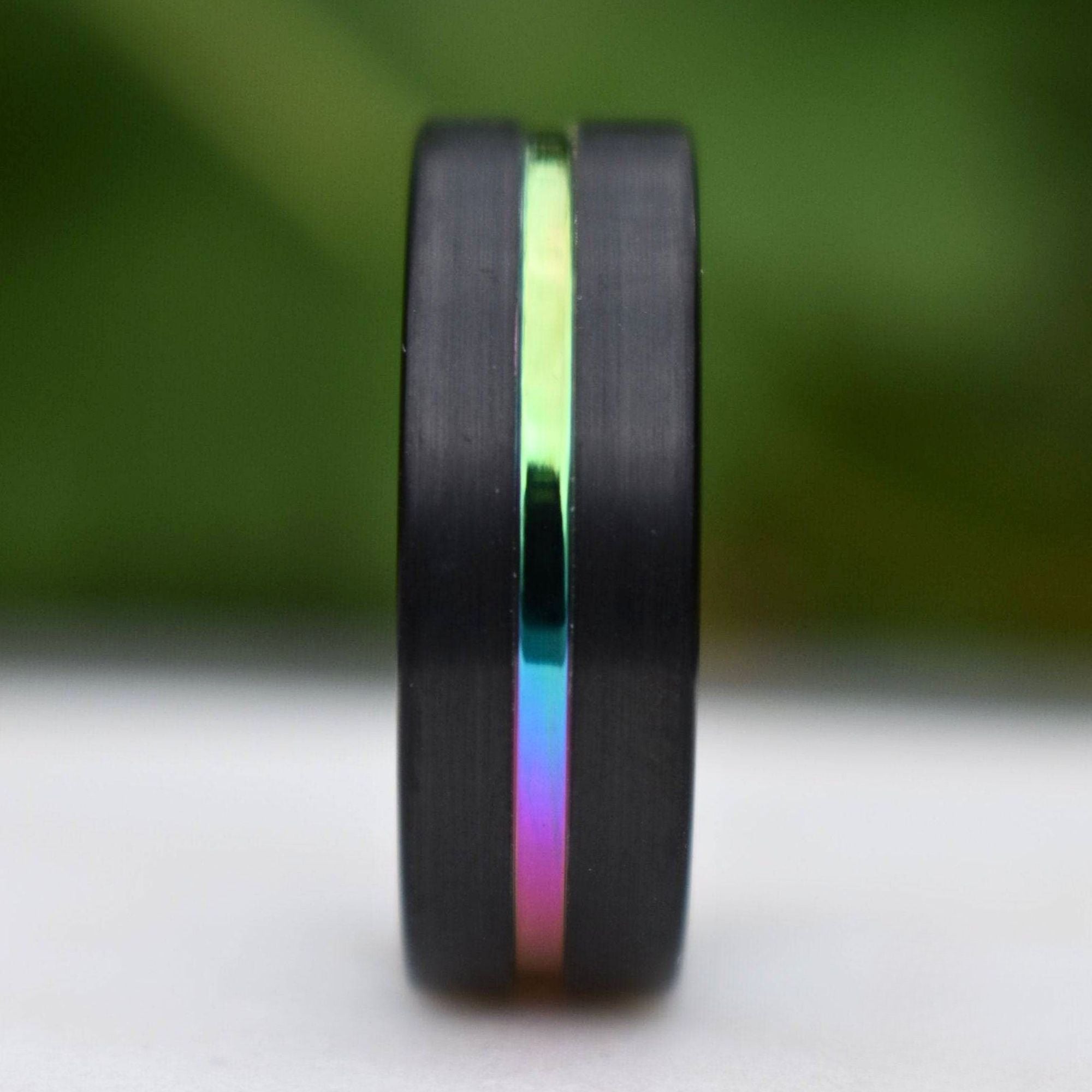 Tungsten 8mm Ring Black with Rainbow Center - Tungsten Titans