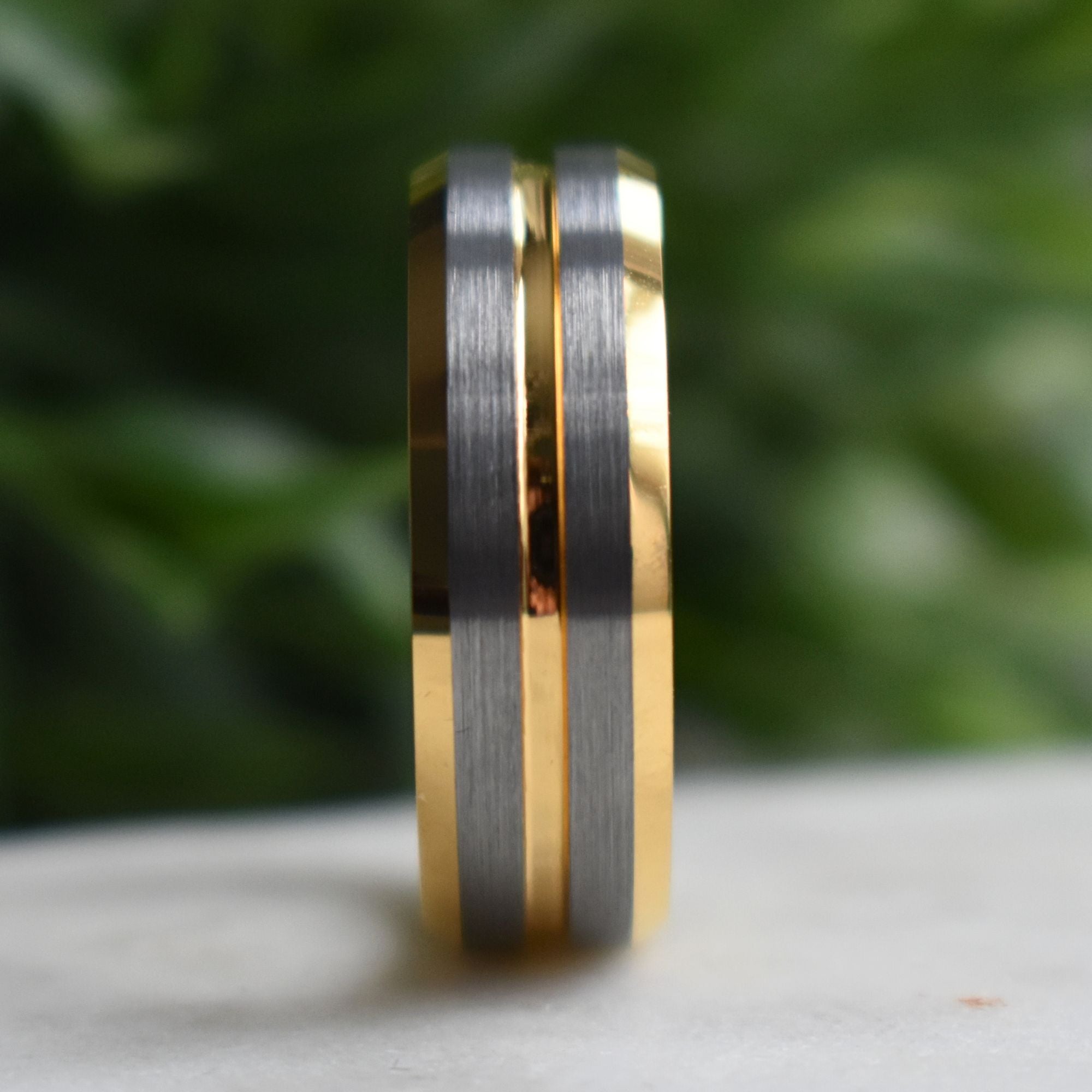 Tungsten 8mm Gold Ring with Brushed Silver Bands - Tungsten Titans