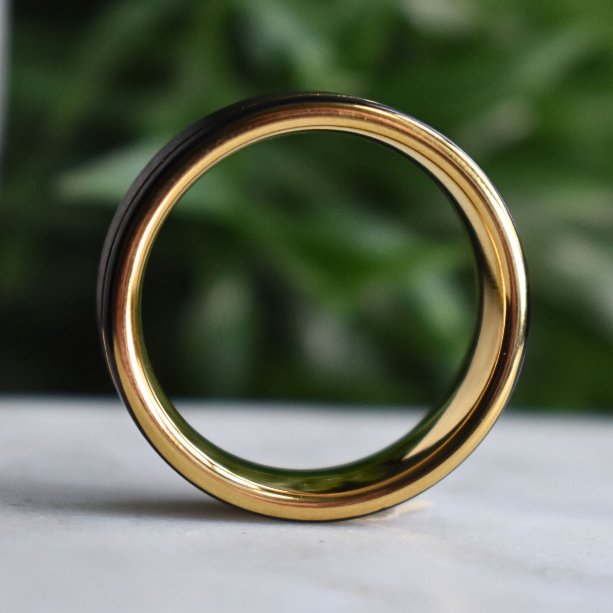 Tungsten 8mm Gold Ring with Brushed Silver Bands - Tungsten Titans