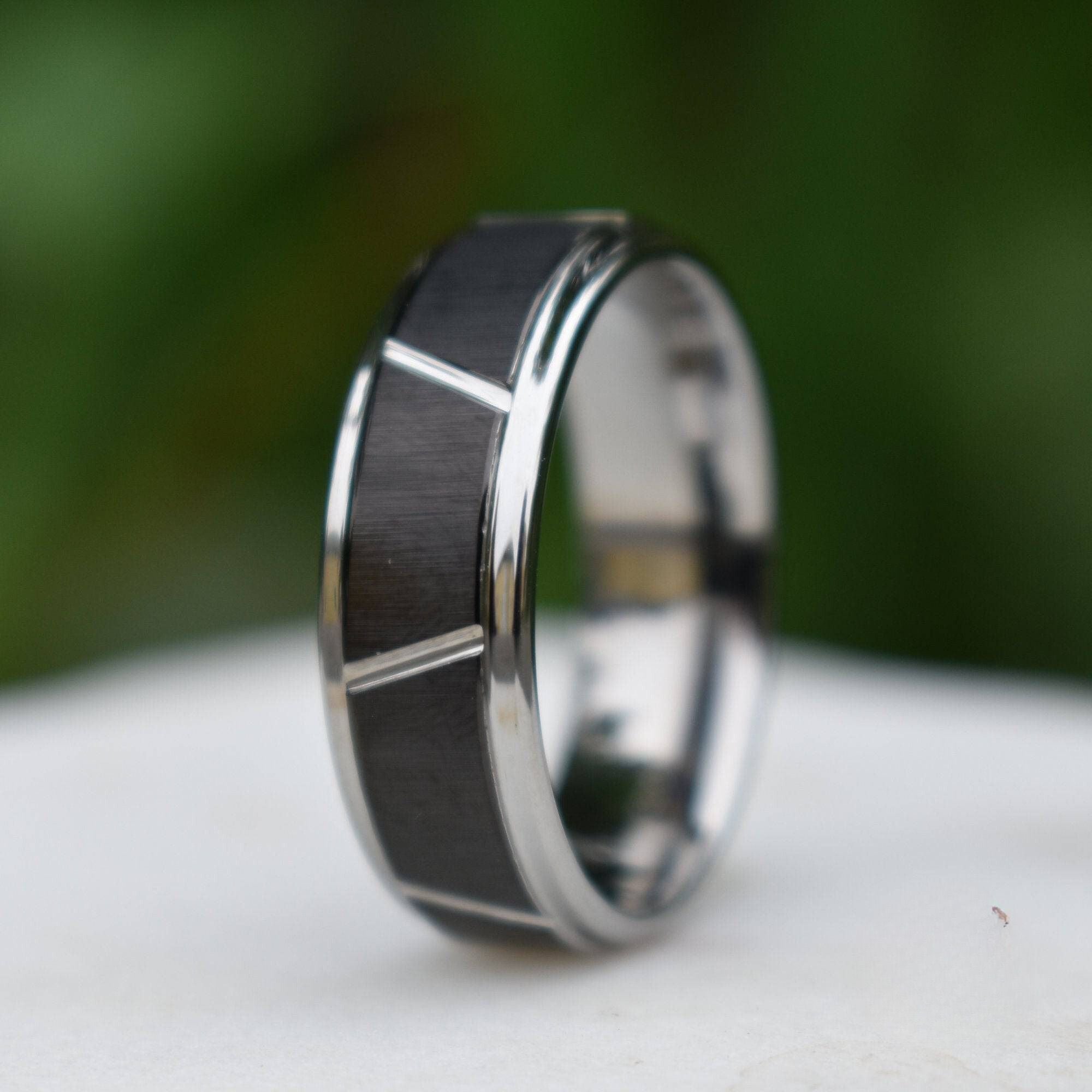 Tungsten 8mm Ring With Raised Black Center Design - Tungsten Titans