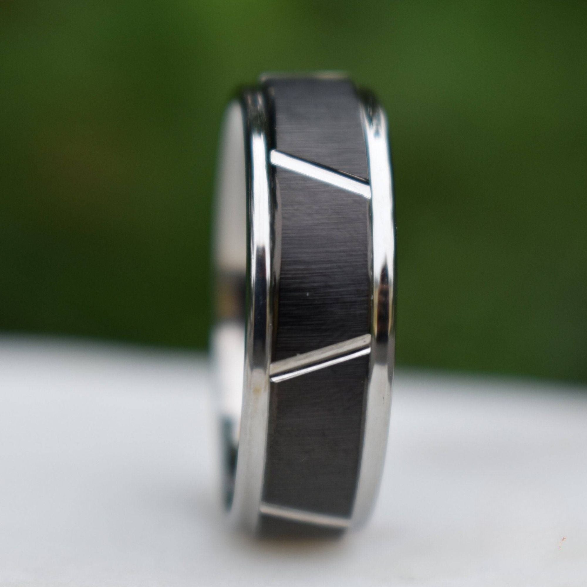 Tungsten 8mm Ring With Raised Black Center Design - Tungsten Titans