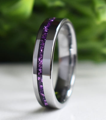 Tungsten 6mm Ring with Amethyst Inlay
