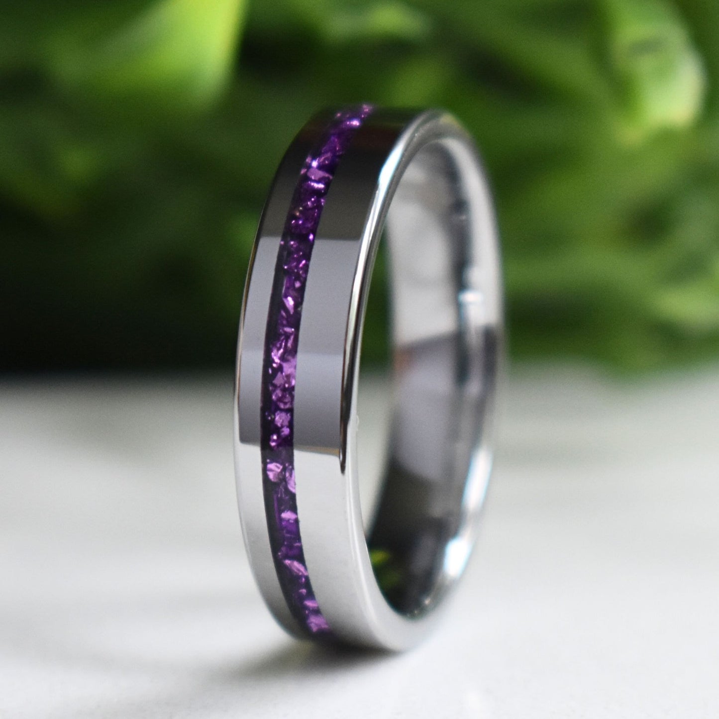 Tungsten 6mm Ring with Amethyst Inlay