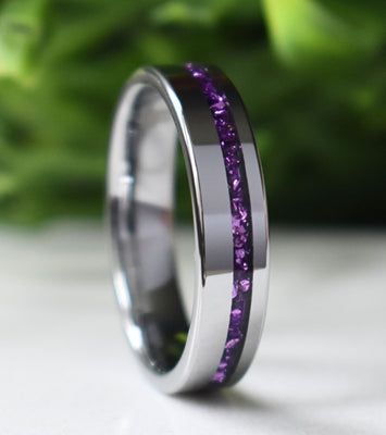 Tungsten 6mm Ring with Amethyst Inlay
