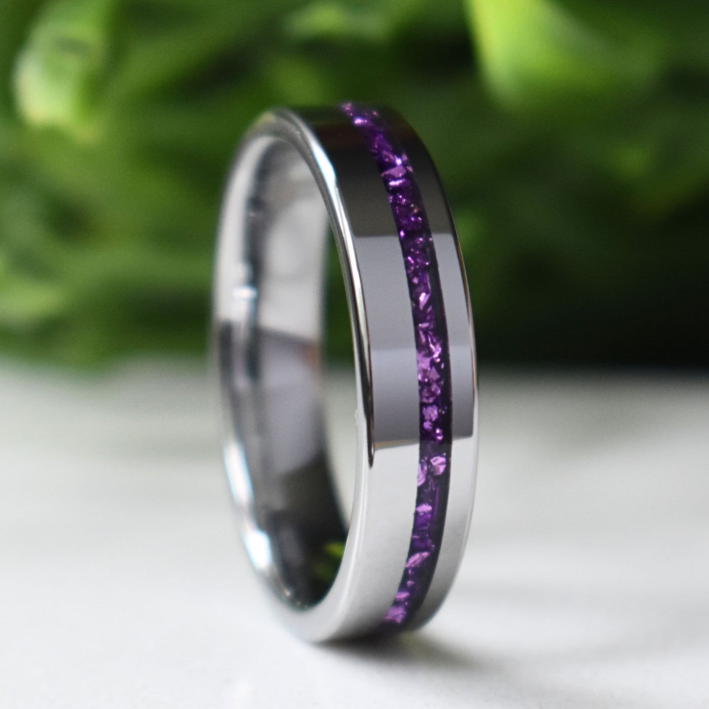 Tungsten 6mm Ring with Amethyst Inlay