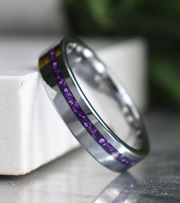 Tungsten 6mm Ring with Amethyst Inlay