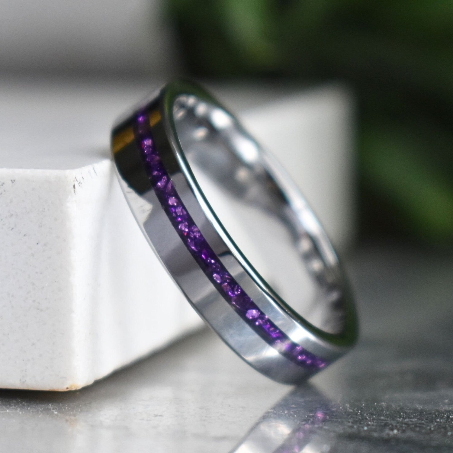 Tungsten 6mm Ring with Amethyst Inlay