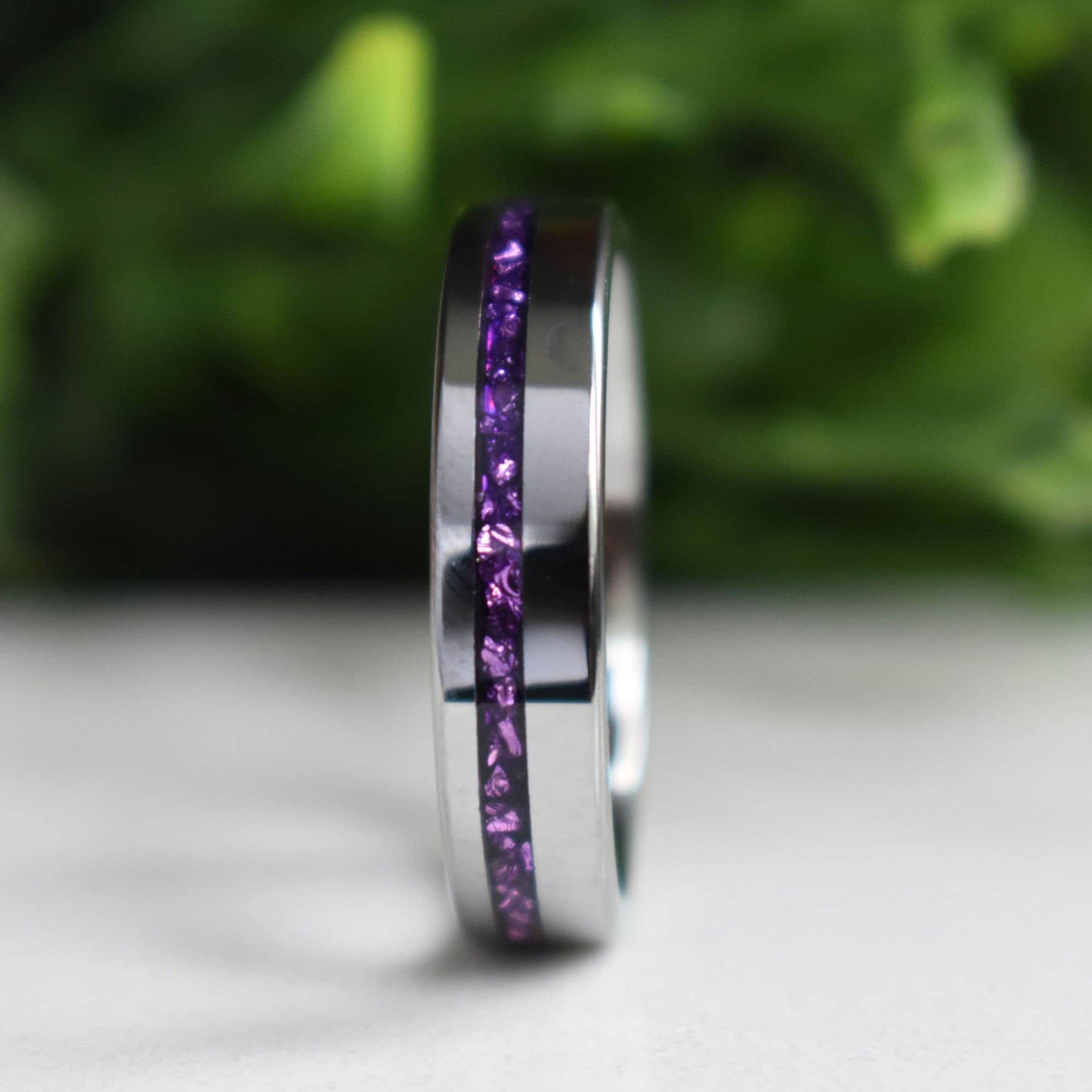 Tungsten 6mm Ring with Amethyst Inlay