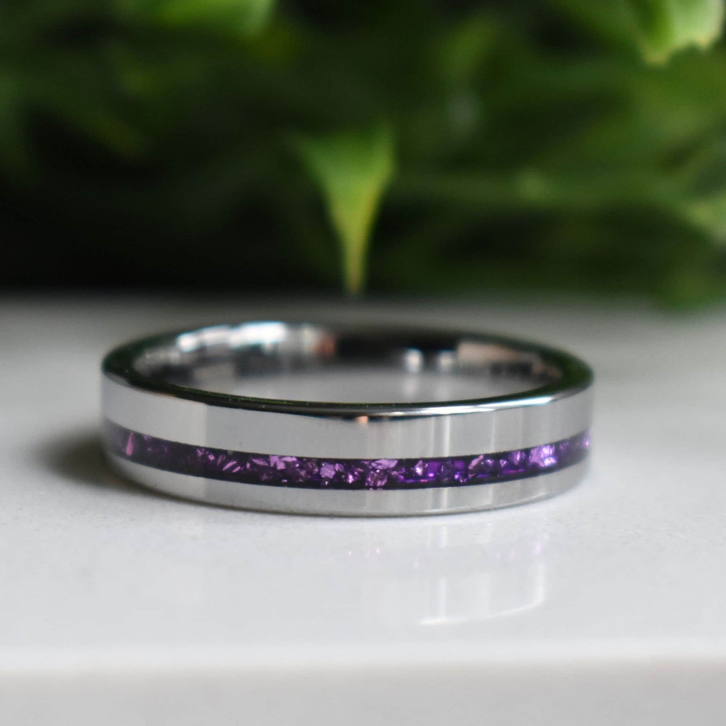 Tungsten 6mm Ring with Amethyst Inlay