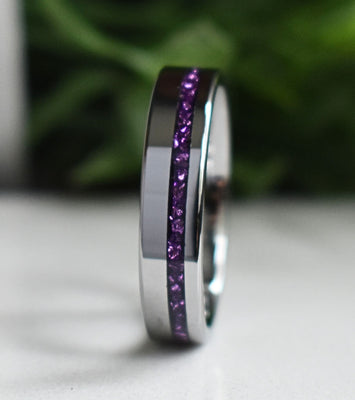 Tungsten 6mm Ring with Amethyst Inlay
