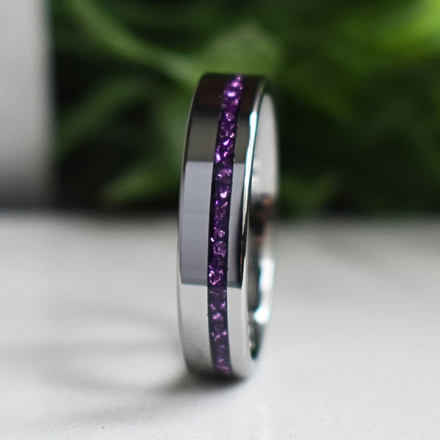 Tungsten 6mm Ring with Amethyst Inlay