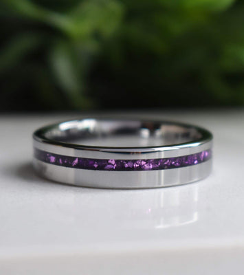 Tungsten 6mm Ring with Amethyst Inlay