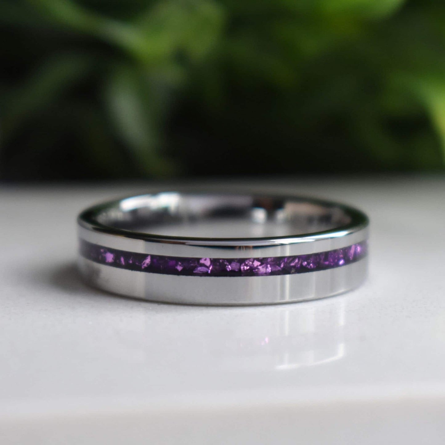 Tungsten 6mm Ring with Amethyst Inlay