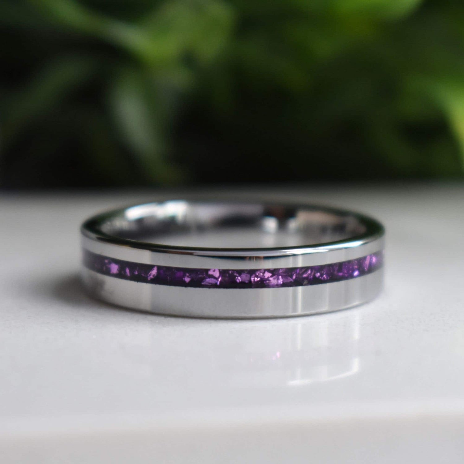 Tungsten 6mm Ring with Amethyst Inlay