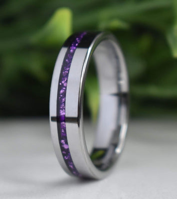 Tungsten 6mm Ring with Amethyst Inlay