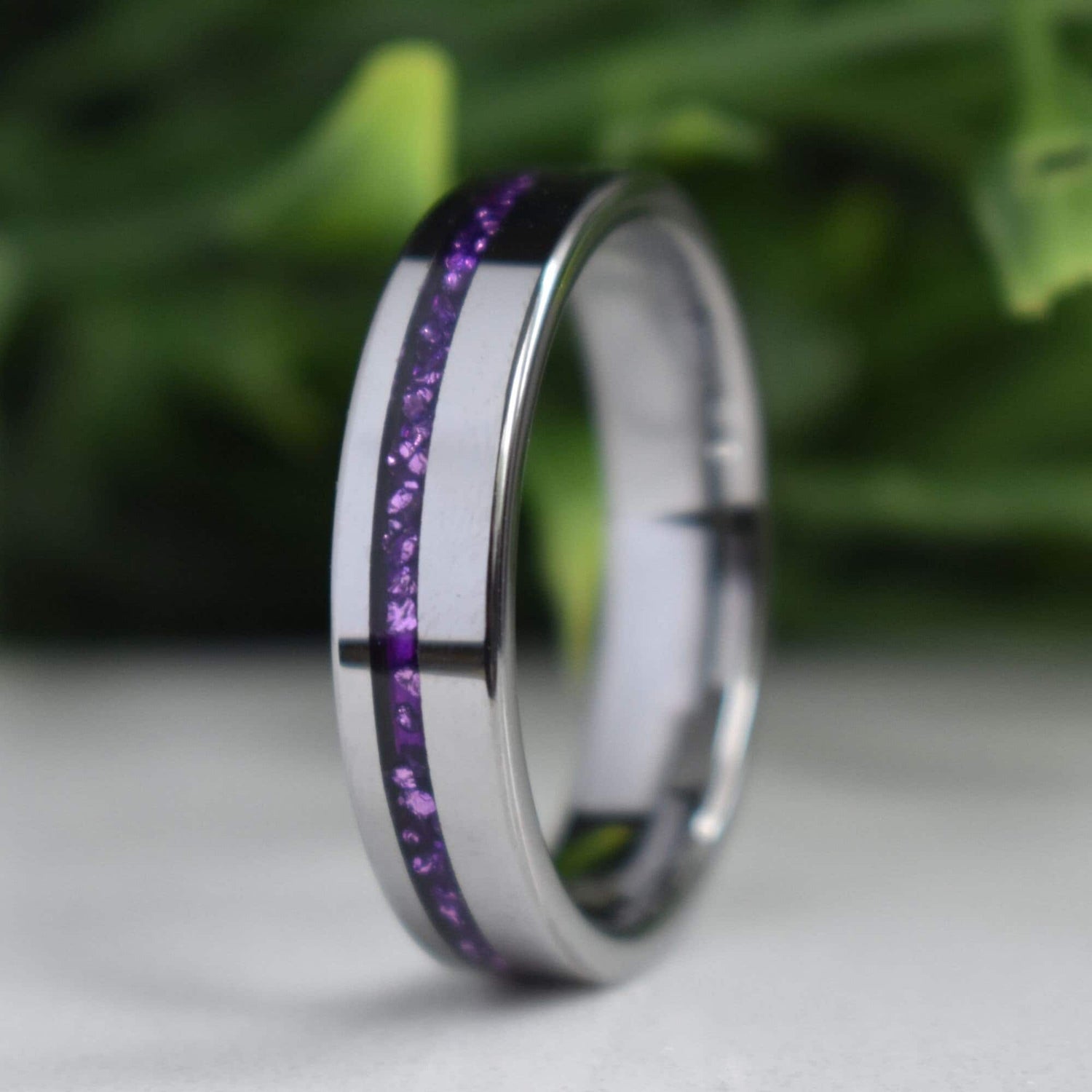 Tungsten 6mm Ring with Amethyst Inlay