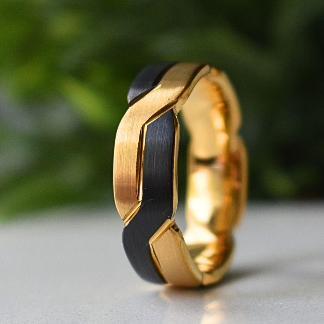 Tungsten 8mm Black and Gold Love Knot Ring