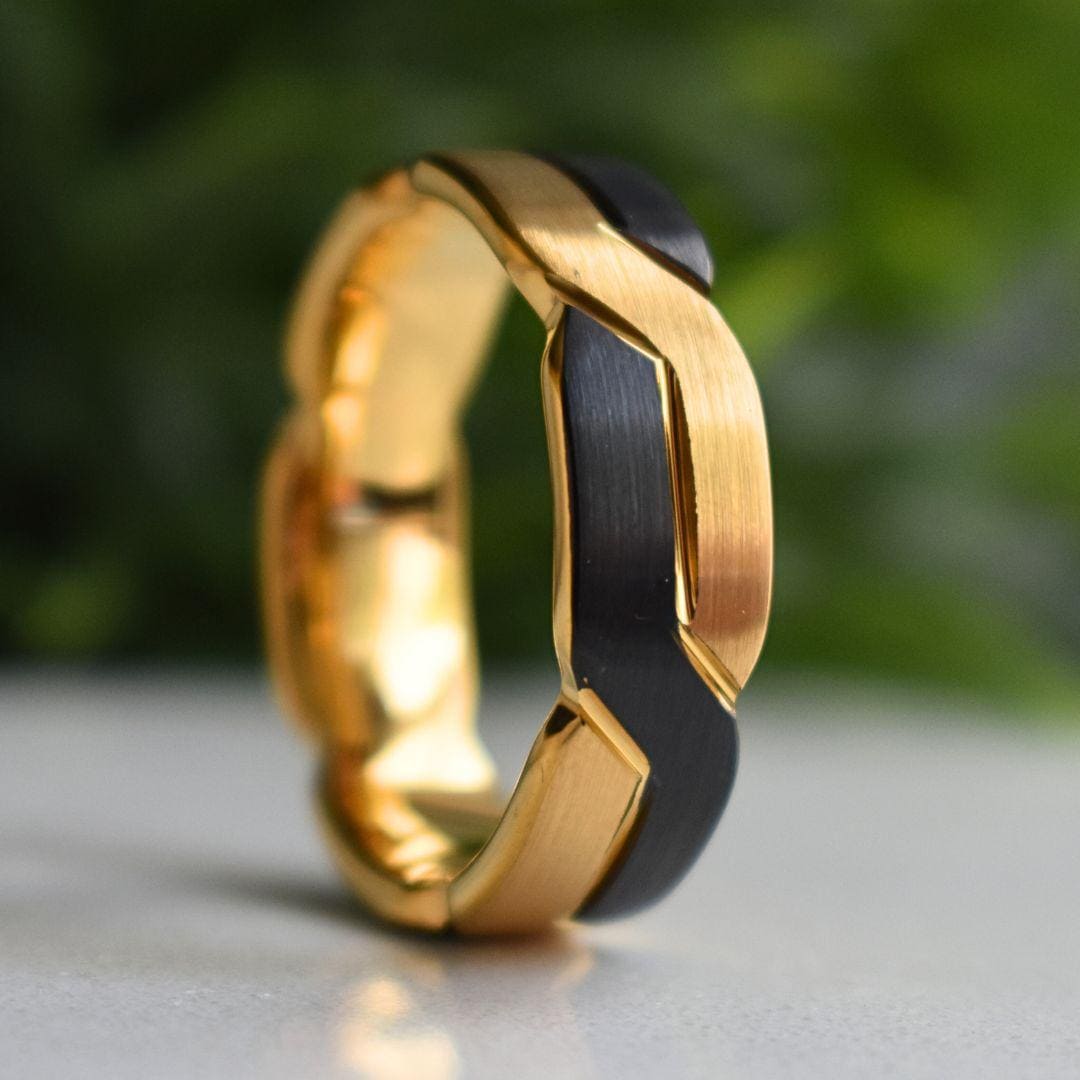 Tungsten 8mm Black and Gold Love Knot Ring