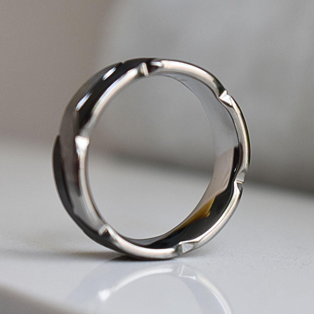 Tungsten 8mm Black and Silver Love Knot Ring