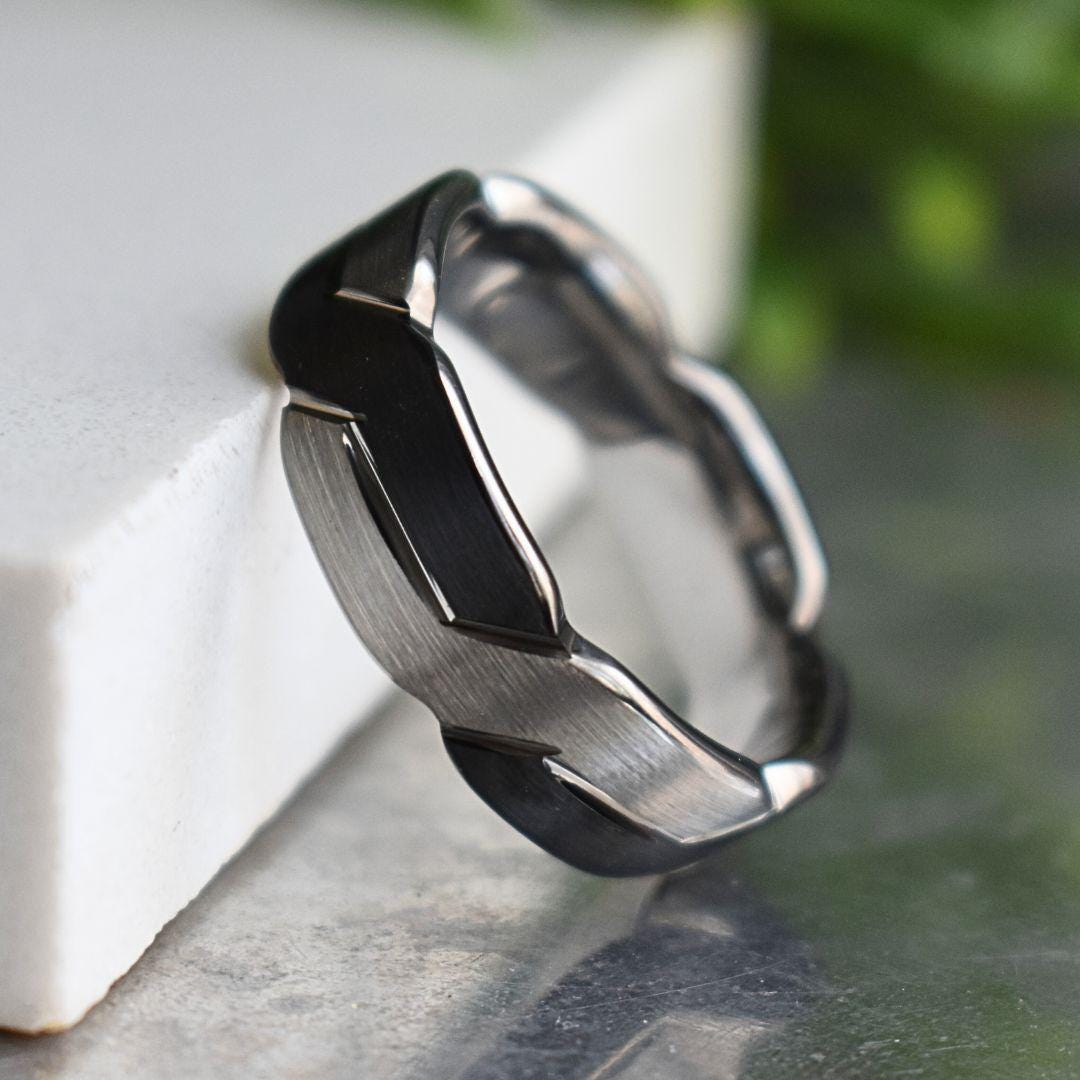 Tungsten 8mm Black and Silver Love Knot Ring