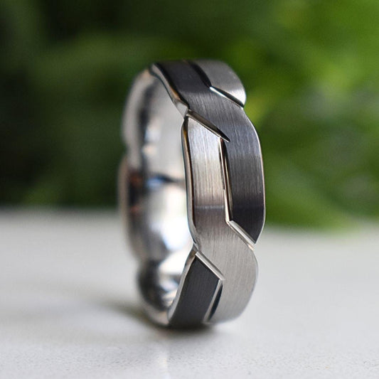 Tungsten 8mm Black and Silver Love Knot Ring