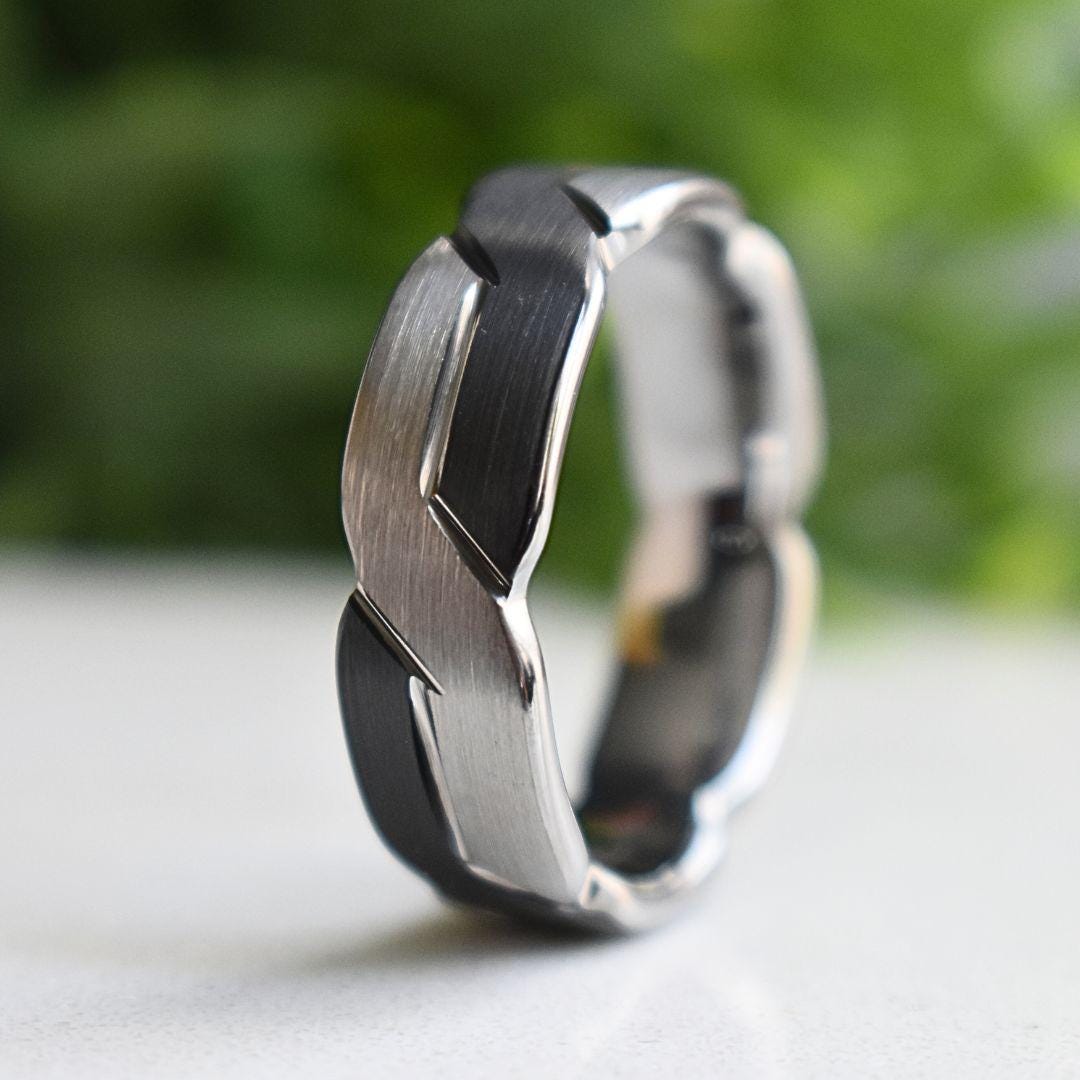 Tungsten 8mm Black and Silver Love Knot Ring