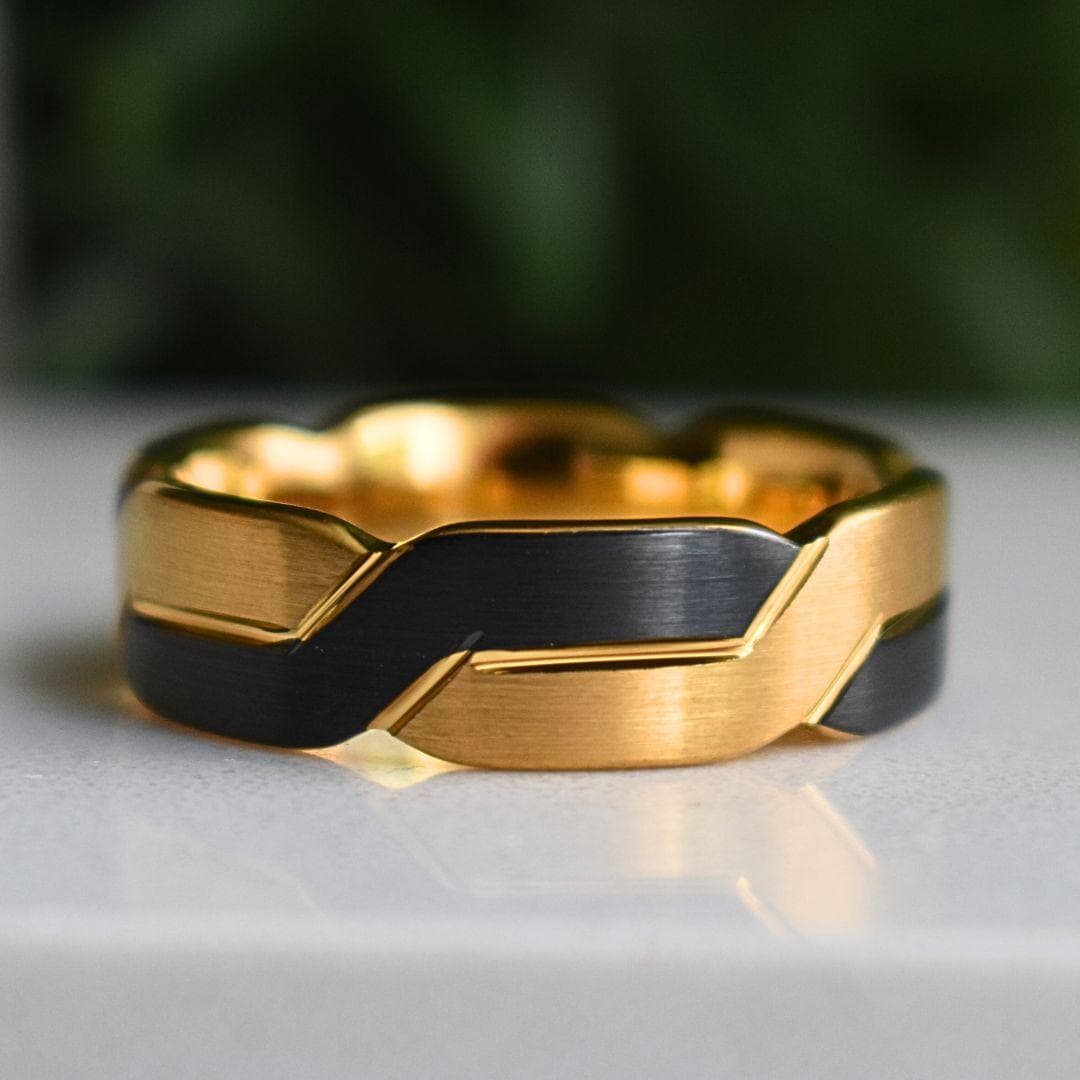 Tungsten 8mm Black and Gold Love Knot Ring