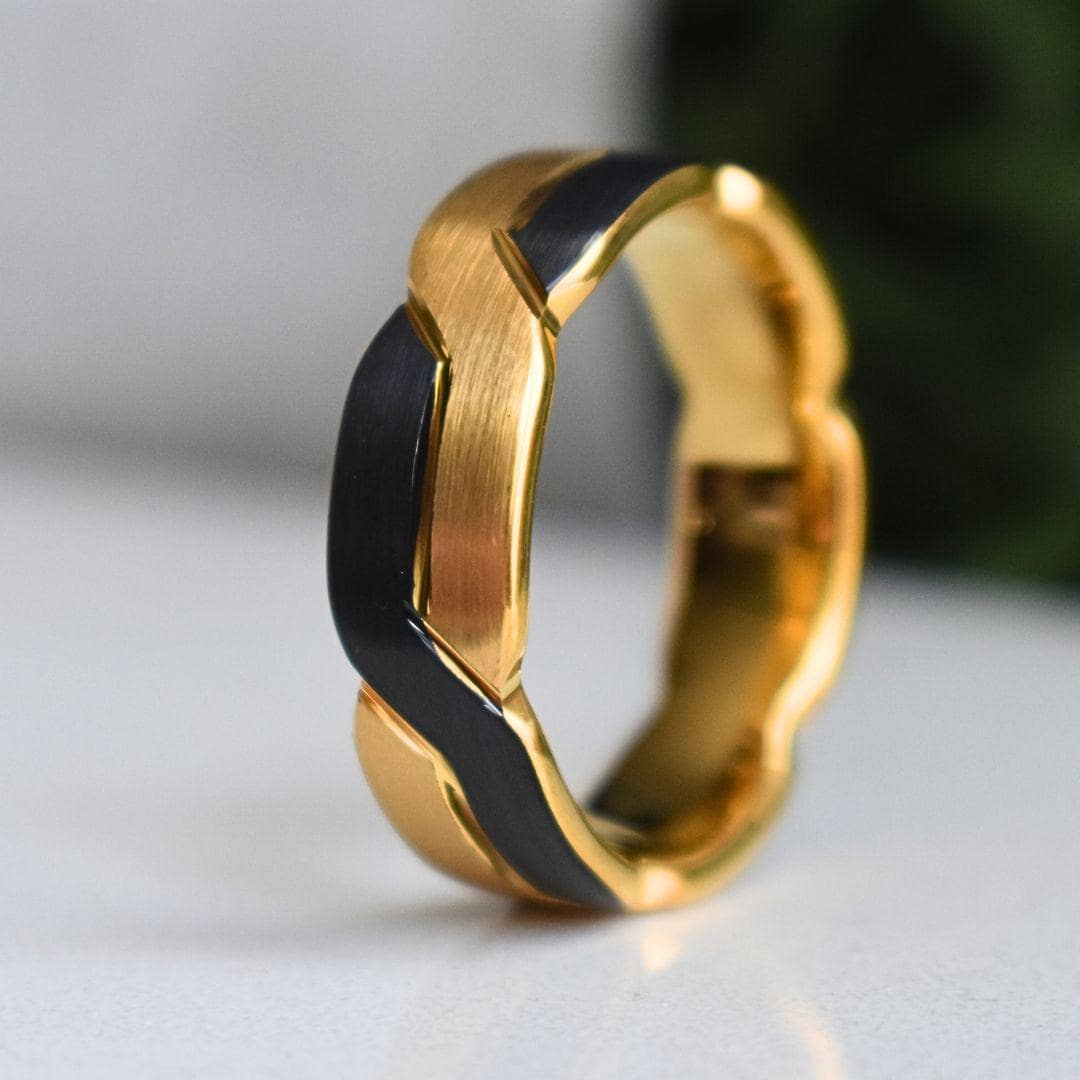 Tungsten 8mm Black and Gold Love Knot Ring