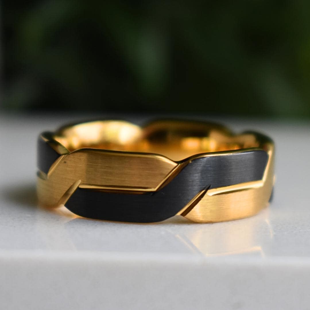 Tungsten 8mm Black and Gold Love Knot Ring